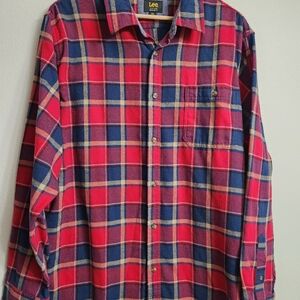 Lee Men's Red and Blue Plaid Shirt XXl